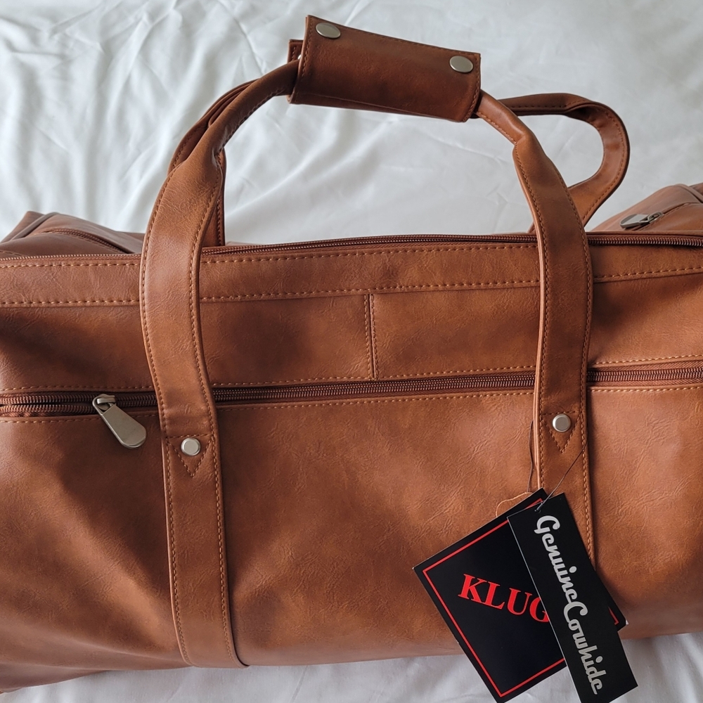 New Kluge Sharper Image Wide Mouth Duffel Bag Cowhide Leather Brown - TAN NWT
